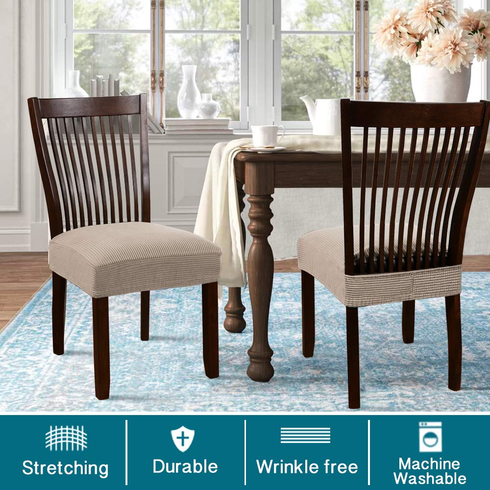 Turquoize Turquoize Stretch Dining Chair Covers Set of 4 Removable Washable Khaki Seat Cushions for Dining Room Kitchen Chair Protection - View 2 of 7