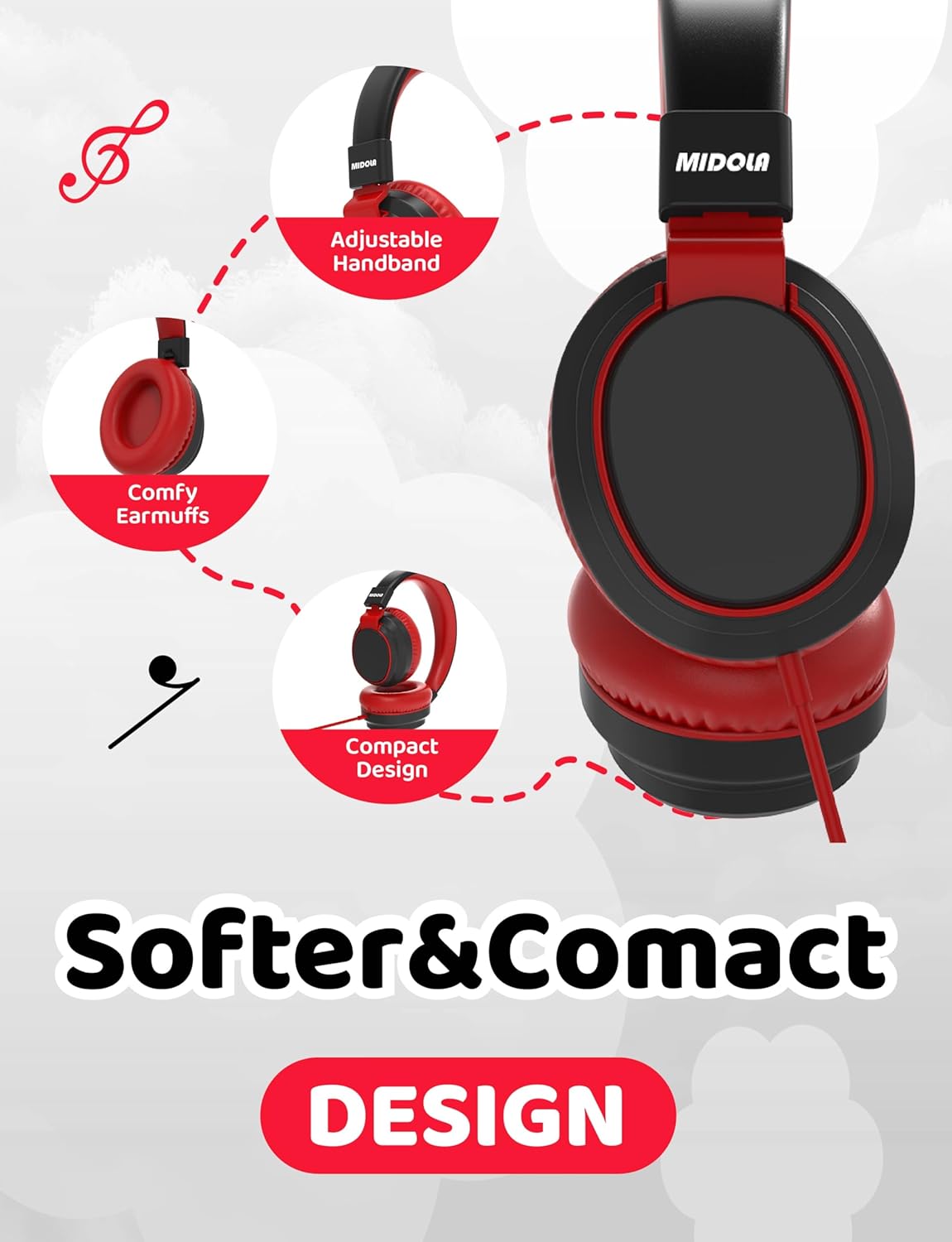 MIDOLA Buy MIDOLA Kids Headphones: Foldable Over-Ear 85/110dB Noise Protection with Mic for School & Devices - Black - View 6 of 9