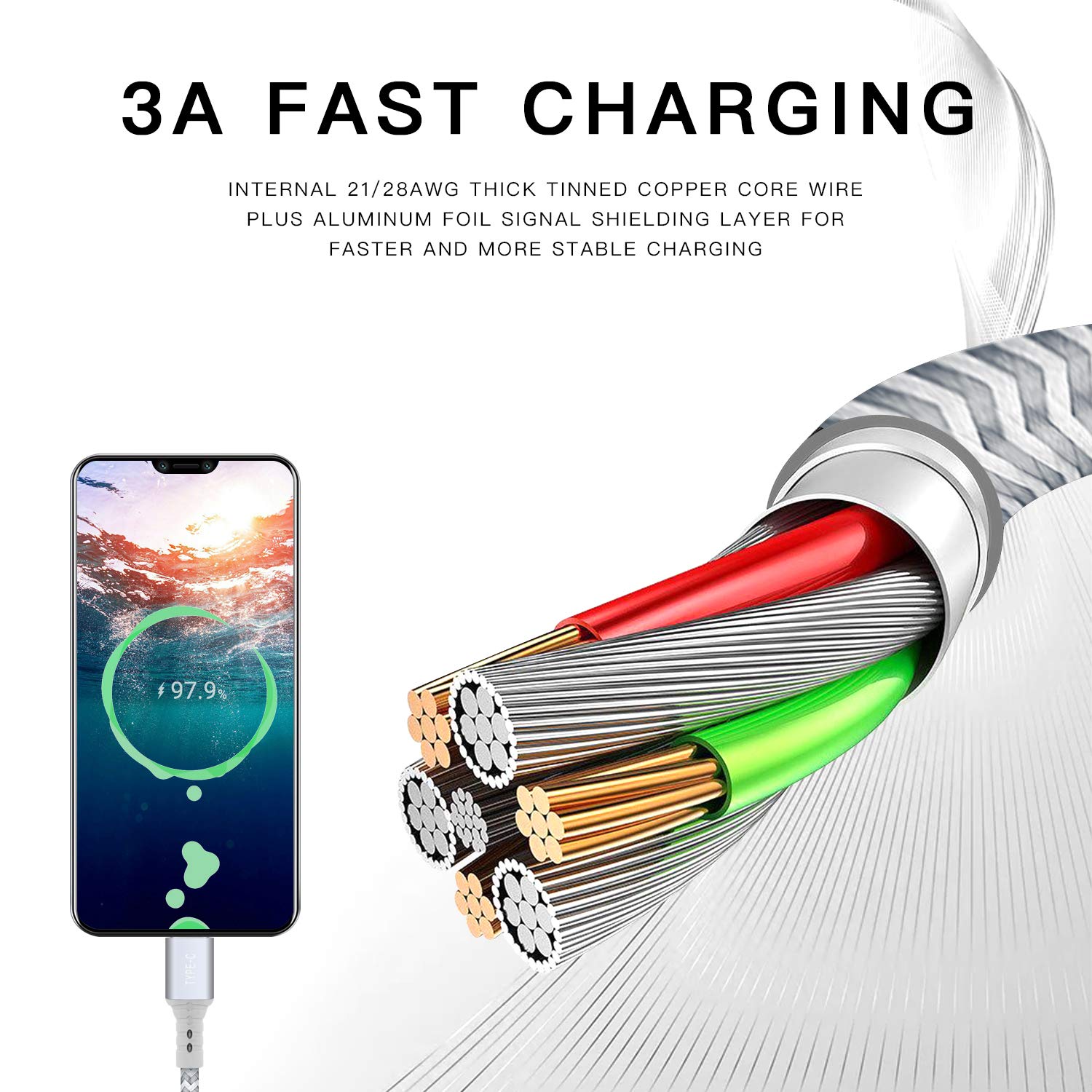 10FT USB Type C Charger Cable for Samsung Galaxy S22 Plus Ultra A13 A14 A51 A32 5G Fast Charge Extra Long Cord - View 5 of 7