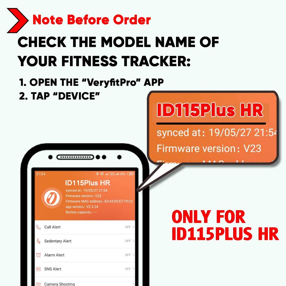 ZURURU Veryfitpro ID115Plus HR Replacement Bands for Fitness Tracker Smart Watch Black Color - View 2 of 7