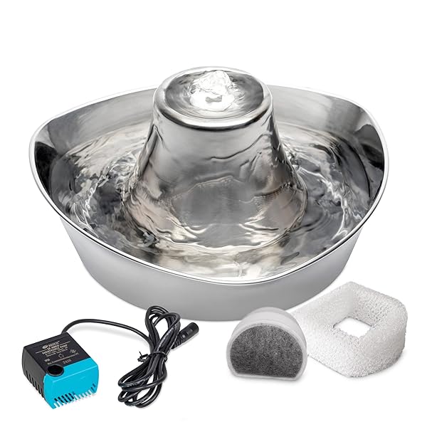 PetSafe PetSafe Seaside Stainless Steel Cat Water Fountain 60 oz Prevents Pet Acne Scratch and Rust Resistant Design - View 2 of 7