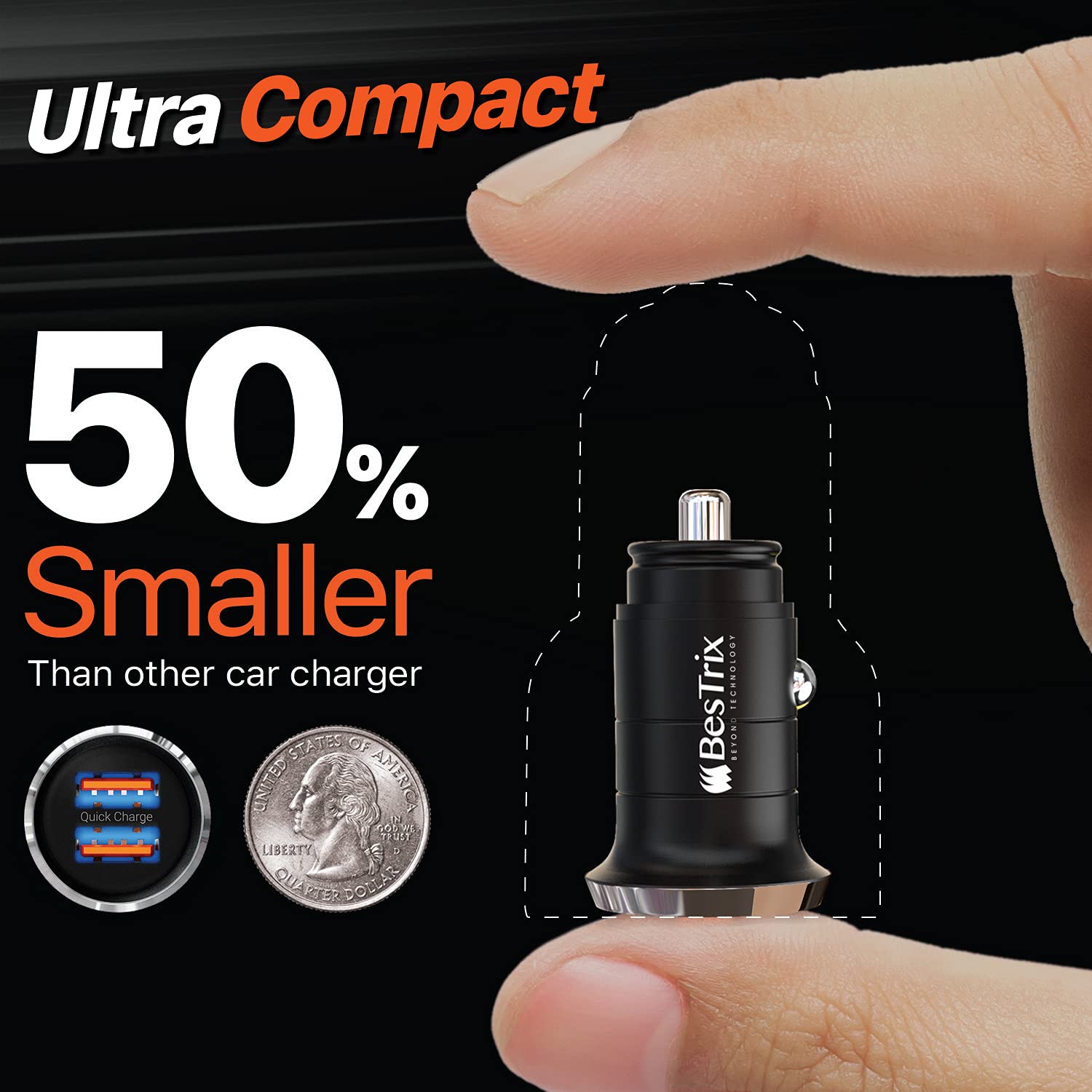 Bestrix Bestrix Dual USB Car Charger Quick Charge 4.0 5A 30W Fast Adapter Compatible with iPhone iPad Samsung Galaxy Note LG Nexus x2 - View 5 of 6