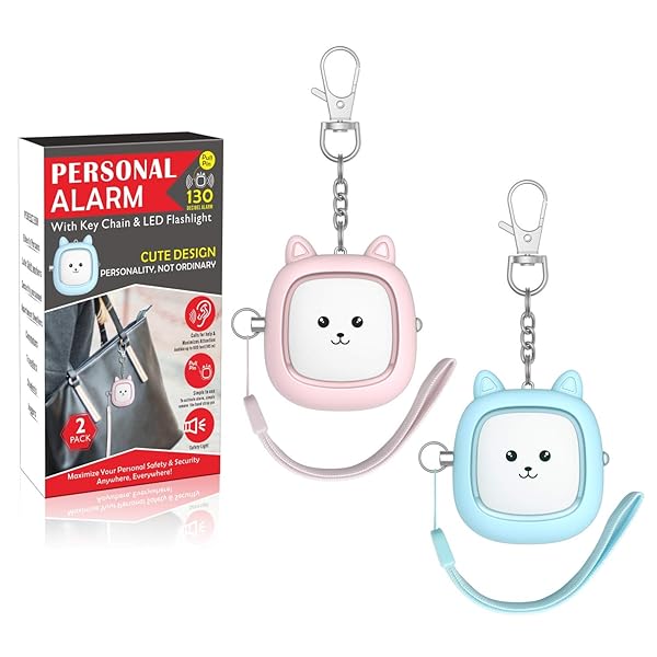 VIGOROAD Safe Sound Personal Alarm VIGOROAD 2 Pack 130 dB Emergency Security Keychain with LED Light for Women Men Children Elderly Blue Pink