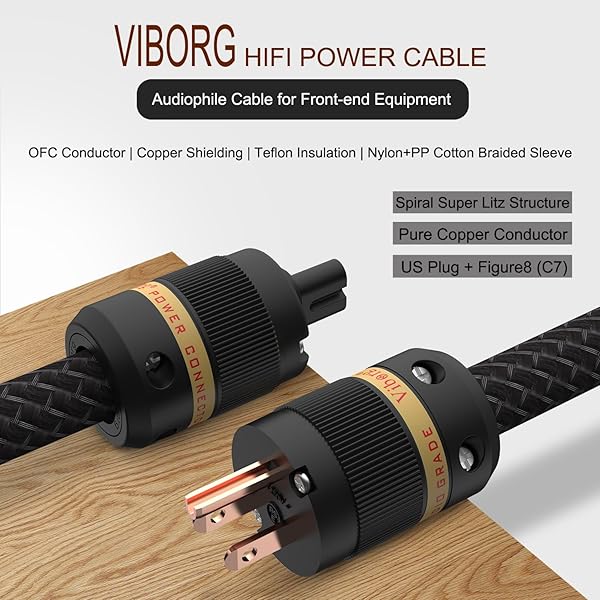 Viborg Viborg C7 HiFi Power Cable 6.6FT High End Audiophile Power Cord with Pure Copper Conductor for US AC Mains and C7 Power Plug - View 5 of 10