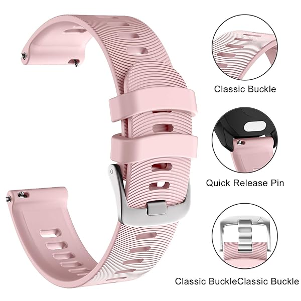 ISABAKE ISABAKE Soft Silicone Watch Band for Garmin Forerunner 245 645 Vivoactive 3 Venu Sq Vivomove HR 20mm Replacement Wristbands Pink - View 4 of 8
