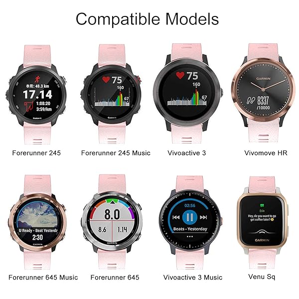 ISABAKE ISABAKE Soft Silicone Watch Band for Garmin Forerunner 245 645 Vivoactive 3 Venu Sq Vivomove HR 20mm Replacement Wristbands Pink - View 7 of 8