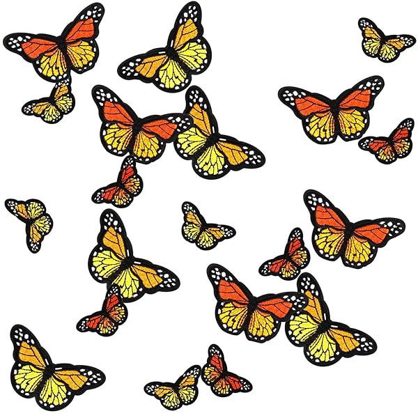 20pcs Monarch Butterfly Iron on Patches Embroidered Sew Applique Repair Patch for Clothing and Crafts