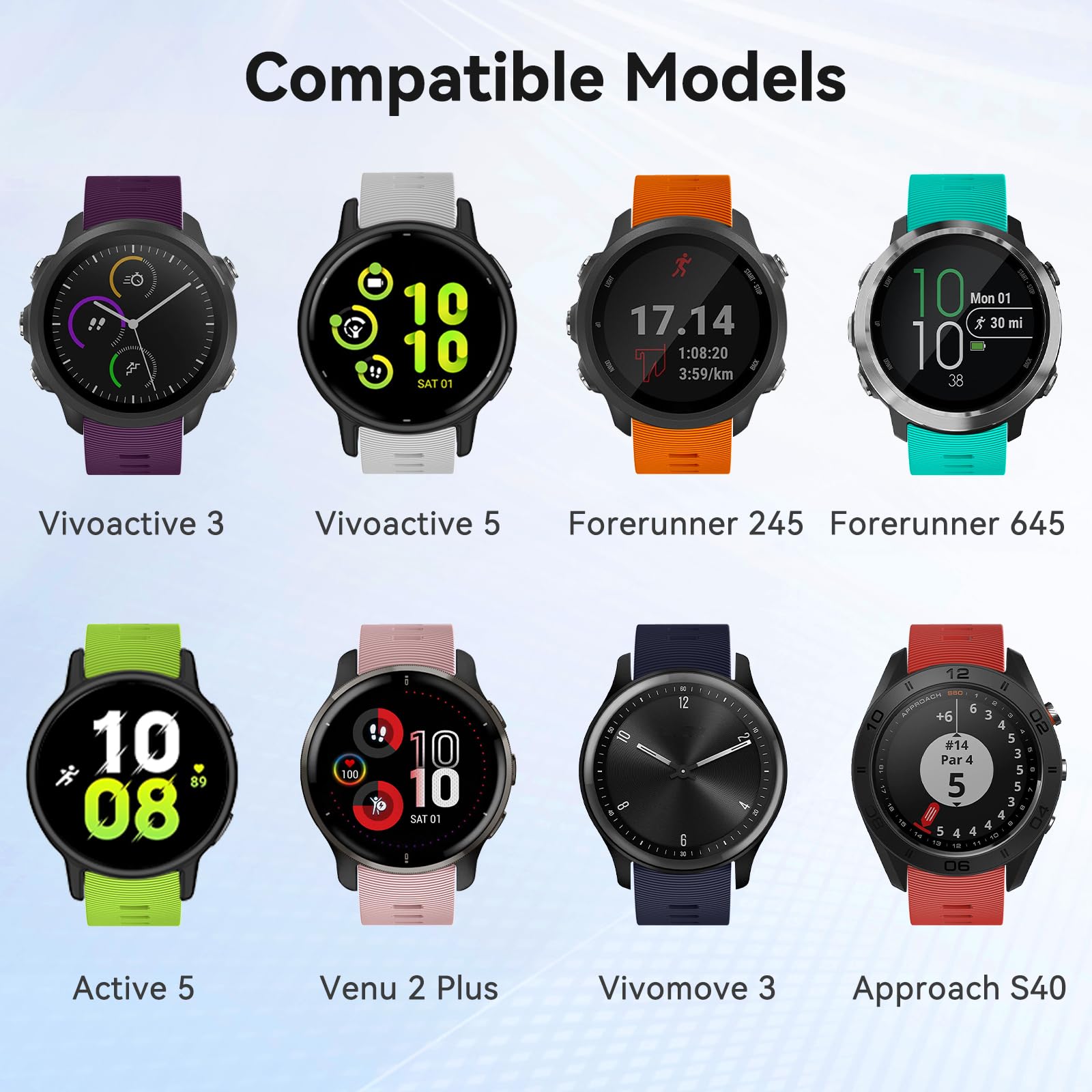 ISABAKE Soft Silicone Watch Band for Garmin Forerunner 245 645 Vivoactive 3 Venu Sq Vivomove HR 20mm Replacement Wristbands Red D-Blue - View 6 of 7