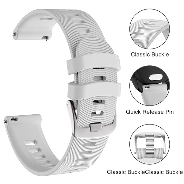 ISABAKE ISABAKE Soft Silicone Watch Band for Garmin Forerunner 245 645 Vivoactive 3 Venu Sq Vivomove HR 20mm Replacement Wristbands White - View 4 of 8