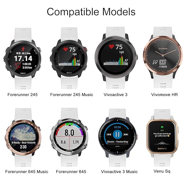 ISABAKE ISABAKE Soft Silicone Watch Band for Garmin Forerunner 245 645 Vivoactive 3 Venu Sq Vivomove HR 20mm Replacement Wristbands White - View 7 of 8