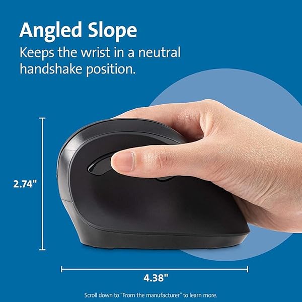 Kensington Kensington Ergonomic Vertical Bluetooth Wireless Mouse for Comfort and Muscle Support Compatible with Windows MacOS and Tablets Black - View 3 of 6