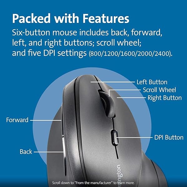 Kensington Kensington Ergonomic Vertical Bluetooth Wireless Mouse for Comfort and Muscle Support Compatible with Windows MacOS and Tablets Black - View 5 of 6