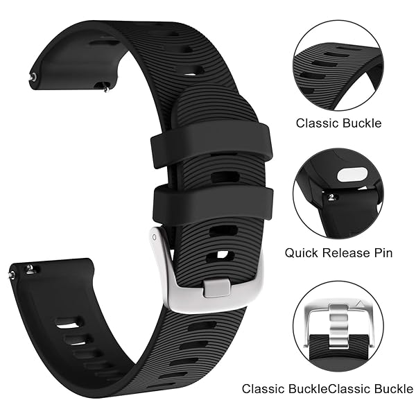 ISABAKE ISABAKE Soft Silicone Watch Band for Garmin Forerunner 245 645 Vivoactive 3 Venu Sq Vivomove HR 20mm Replacement Wristbands Black Orange - View 5 of 8