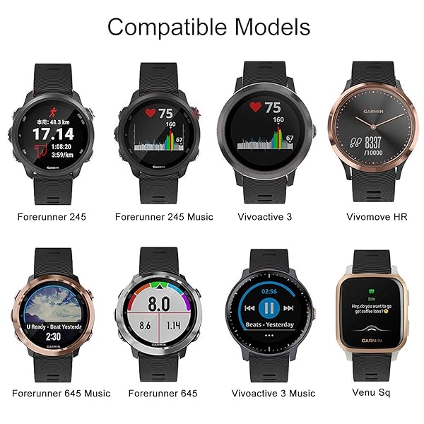 ISABAKE ISABAKE Soft Silicone Watch Band for Garmin Forerunner 245 645 Vivoactive 3 Venu Sq Vivomove HR 20mm Replacement Wristbands Black Orange - View 6 of 8