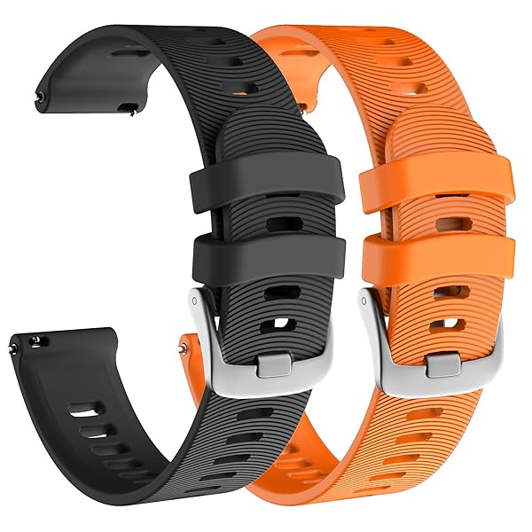 ISABAKE ISABAKE Soft Silicone Watch Band for Garmin Forerunner 245 645 Vivoactive 3 Venu Sq Vivomove HR 20mm Replacement Wristbands Black Orange - View 2 of 8