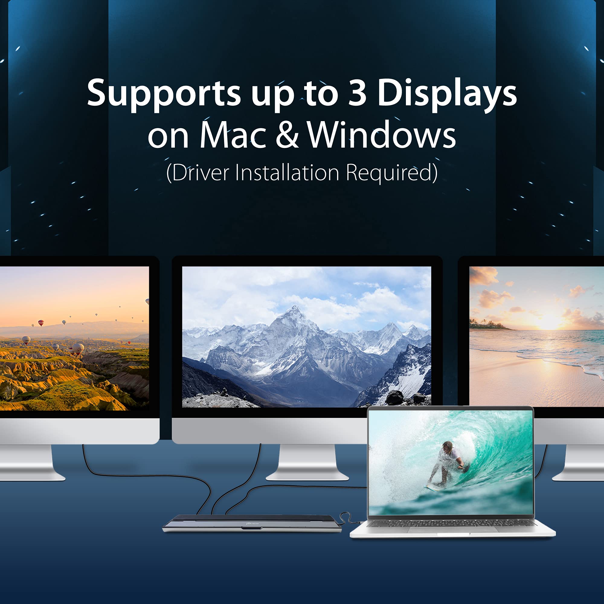 j5create USB Type C Docking Station 100W PD Charger Supports 3 Displays HDMI DisplayPort VGA for MacBook Pro Air XPS and More - View 4 of 8