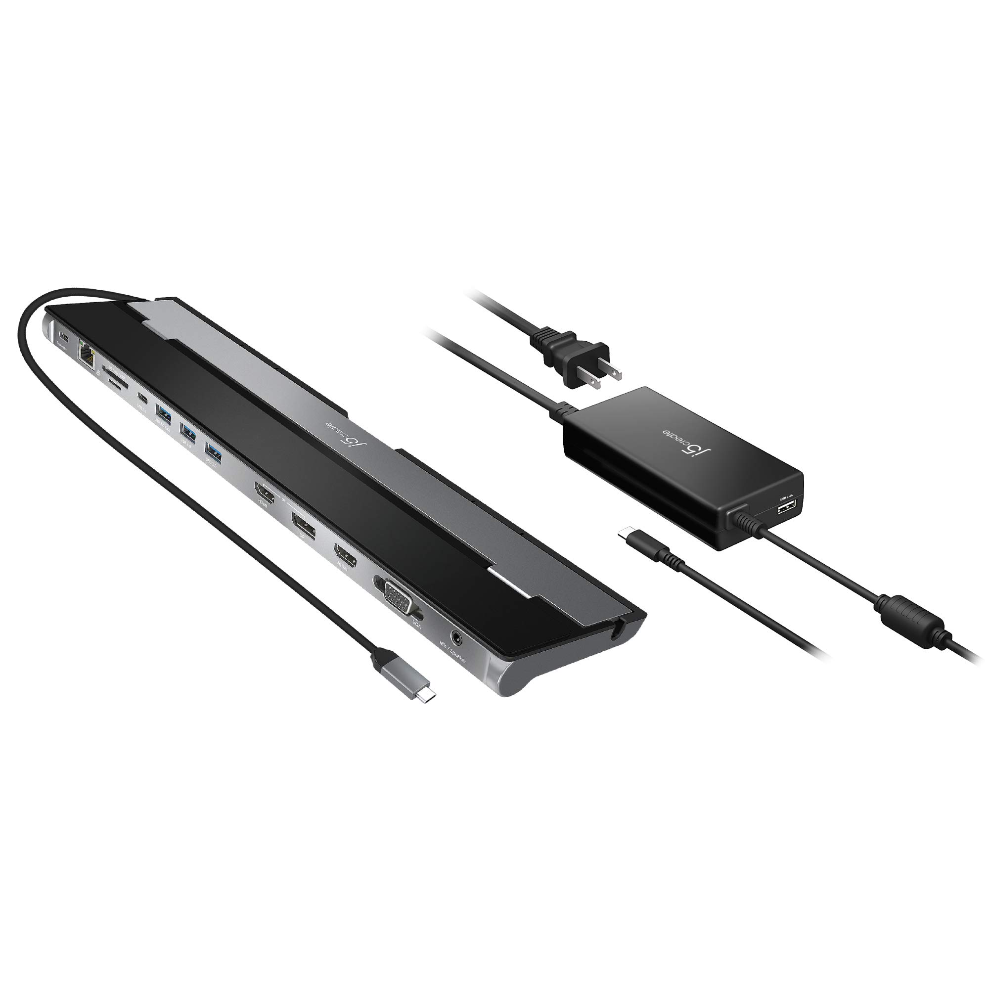 j5create USB Type C Docking Station 100W PD Charger Supports 3 Displays HDMI DisplayPort VGA for MacBook Pro Air XPS and More