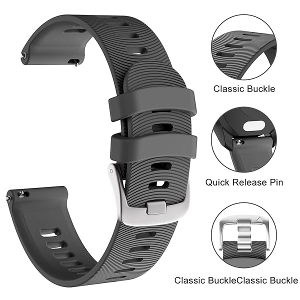ISABAKE ISABAKE Soft Silicone Watch Band for Garmin Forerunner 245 645 Vivoactive 3 Venu Sq Vivomove HR 20mm Replacement Wristbands Gray - View 4 of 8