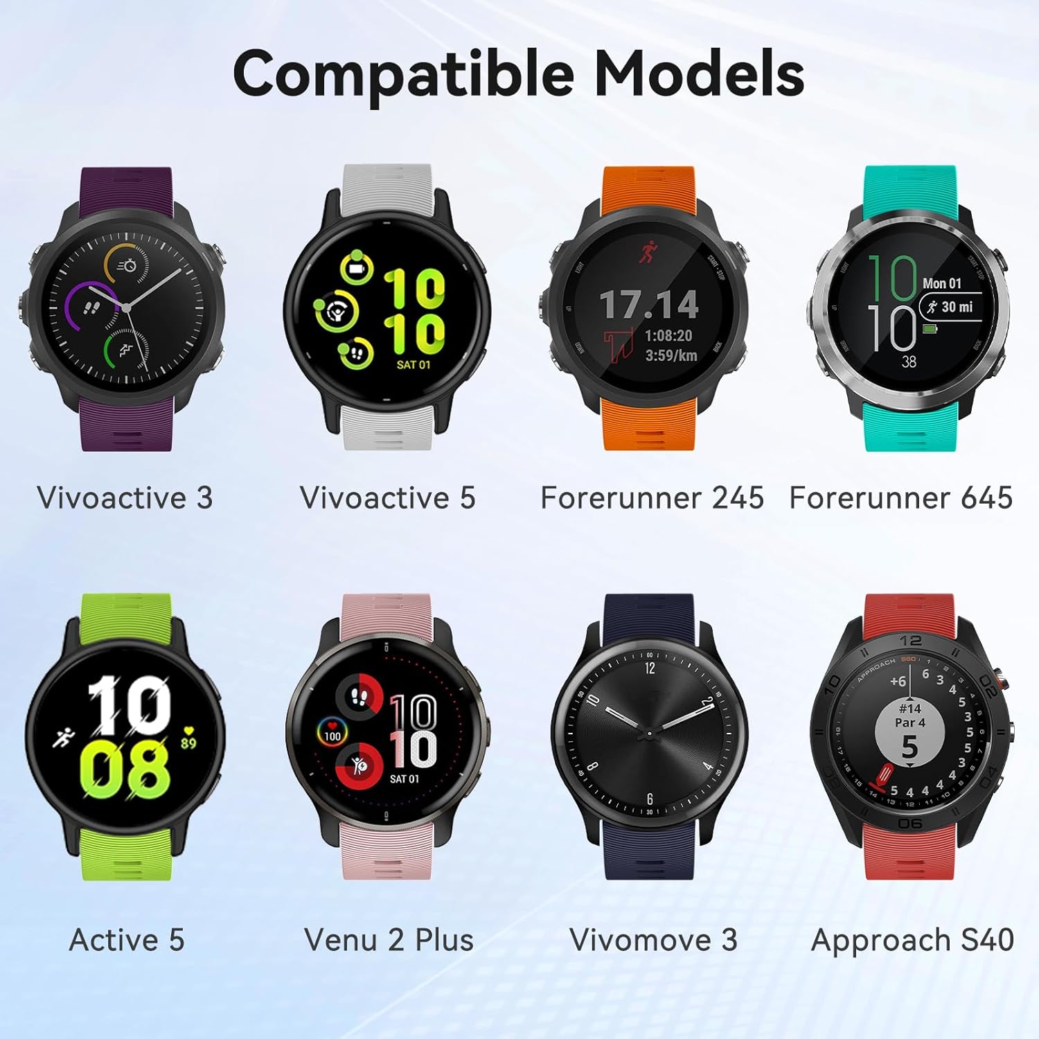 ISABAKE ISABAKE Soft Silicone Watch Band for Garmin Forerunner 245 645 Vivoactive 3 Venu Sq Vivomove HR 20mm Purple Replacement Wristband - View 6 of 9