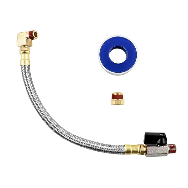 QWORK "QWORK Extended Tank Drain Valve Kit for Air Compressors - 10" Hose, Brass Adapter & Seal Tape Included"
