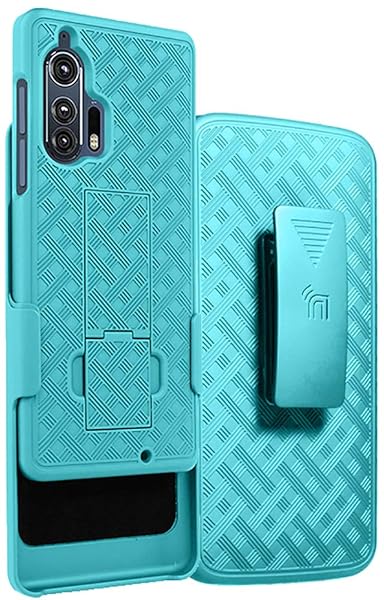 Motorola Edge Plus Case with Clip Teal Mint Cyan Kickstand Cover and Rotating Belt Holster Combo for Moto Edge Plus 2020 XT2061