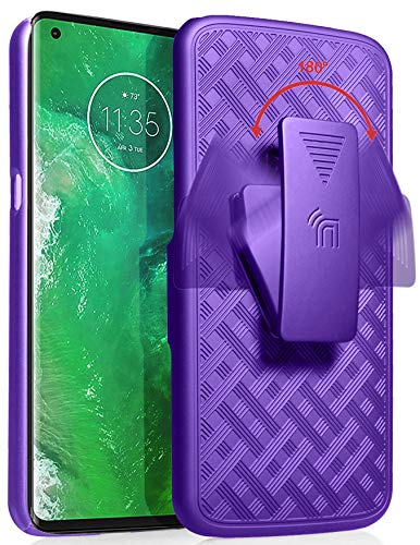 Nakedcellphone Motorola Edge Plus Case with Clip Nakedcellphone Purple Kickstand Cover Rotating Belt Holster Combo for Moto Edge 2020 XT2061 - View 3 of 9