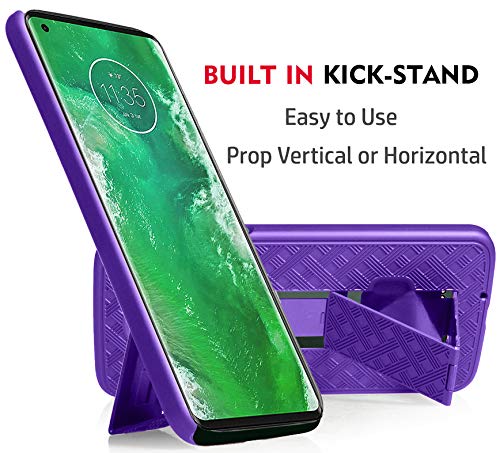 Nakedcellphone Motorola Edge Plus Case with Clip Nakedcellphone Purple Kickstand Cover Rotating Belt Holster Combo for Moto Edge 2020 XT2061 - View 4 of 9