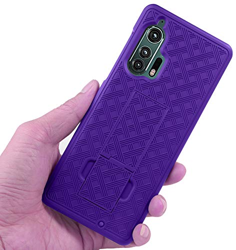 Nakedcellphone Motorola Edge Plus Case with Clip Nakedcellphone Purple Kickstand Cover Rotating Belt Holster Combo for Moto Edge 2020 XT2061 - View 5 of 9