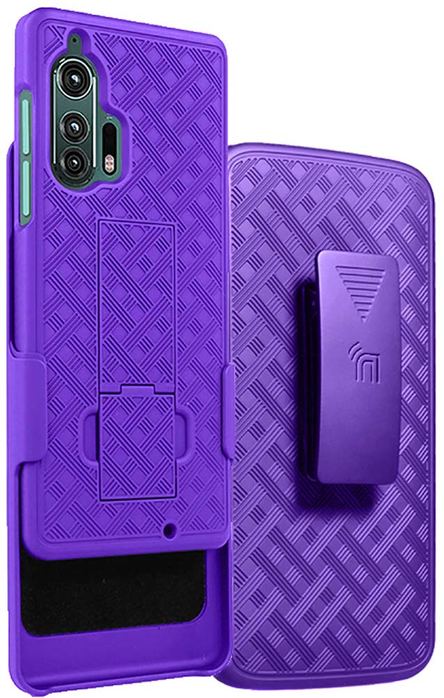 Motorola Edge Plus Case with Clip Nakedcellphone Purple Kickstand Cover Rotating Belt Holster Combo for Moto Edge 2020 XT2061