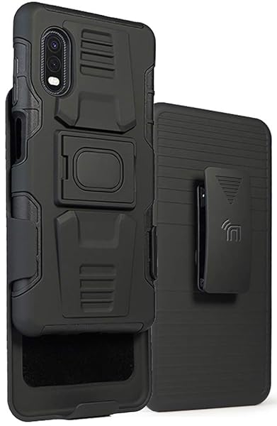 Nakedcellphone Rugged Case & Clip for Samsung Galaxy XCover Pro - Nakedcellphone Black Grip Cover with Stand & Belt Holster