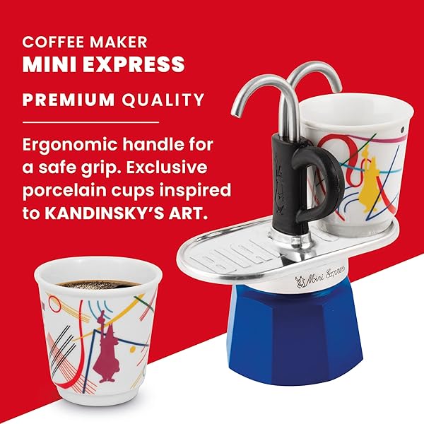 Bialetti Bialetti Mini Express Kandinsky Moka Set Coffee Maker 2 Cups and 2 Shot Glasses Light Blue Aluminum - View 3 of 5