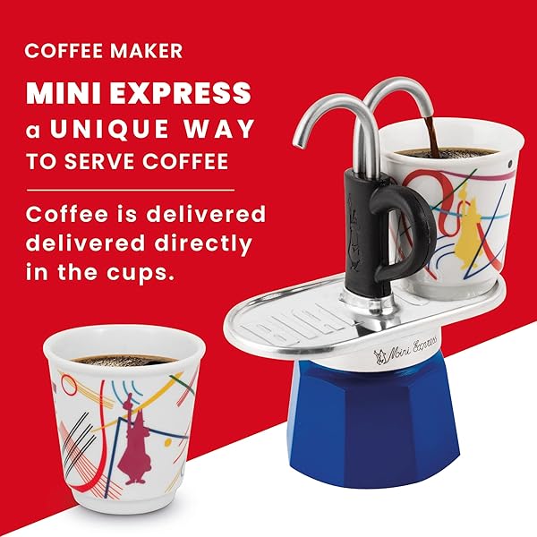 Bialetti Bialetti Mini Express Kandinsky Moka Set Coffee Maker 2 Cups and 2 Shot Glasses Light Blue Aluminum - View 4 of 5