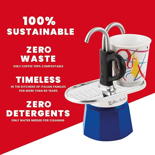 Bialetti Bialetti Mini Express Kandinsky Moka Set Coffee Maker 2 Cups and 2 Shot Glasses Light Blue Aluminum - View 5 of 5