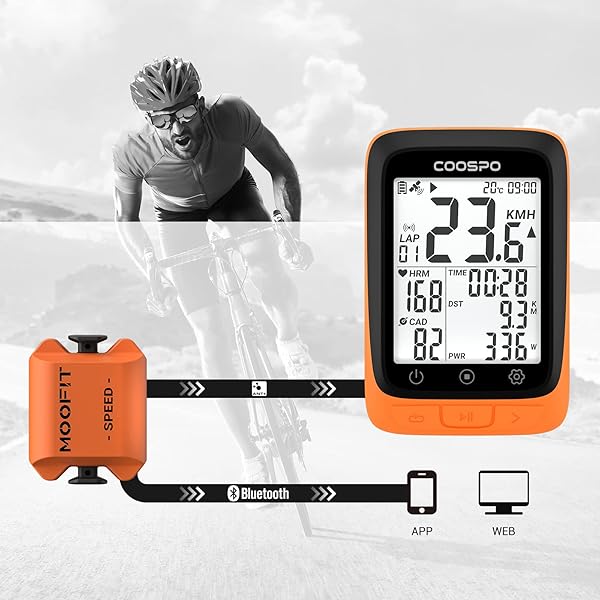 moofit Moofit Cadence Speed Sensor Bluetooth ANT Wireless RPM Cycling Spin Bike Sensor for Wahoo Coosporide Rouvy Peloton IP67 Waterproof Orange - View 5 of 10