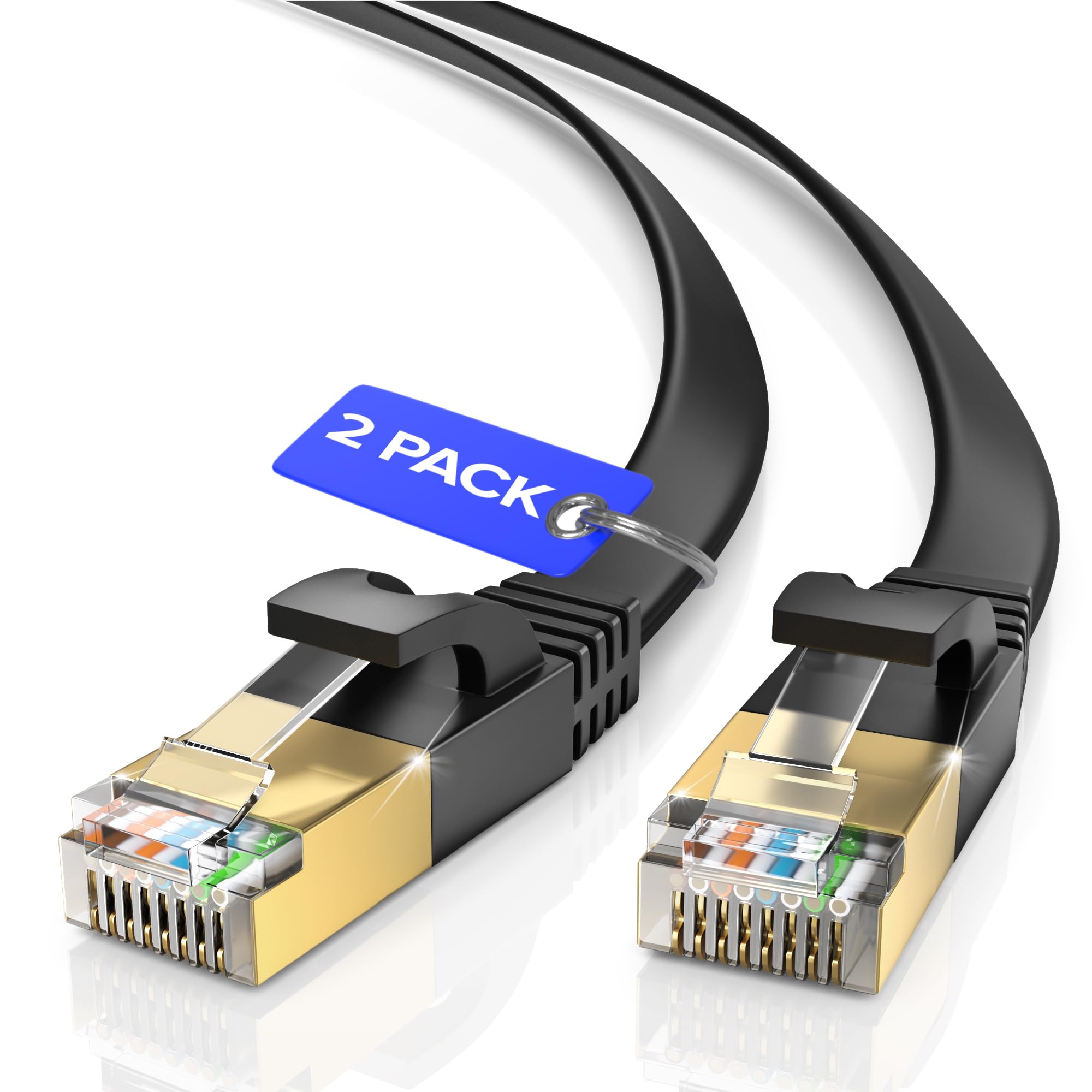 Cat7 Flat Ethernet Cable 2-Pack - 100ft High-Speed 10Gbps LAN Cord for Gaming, Streaming, PS5, Xbox & More