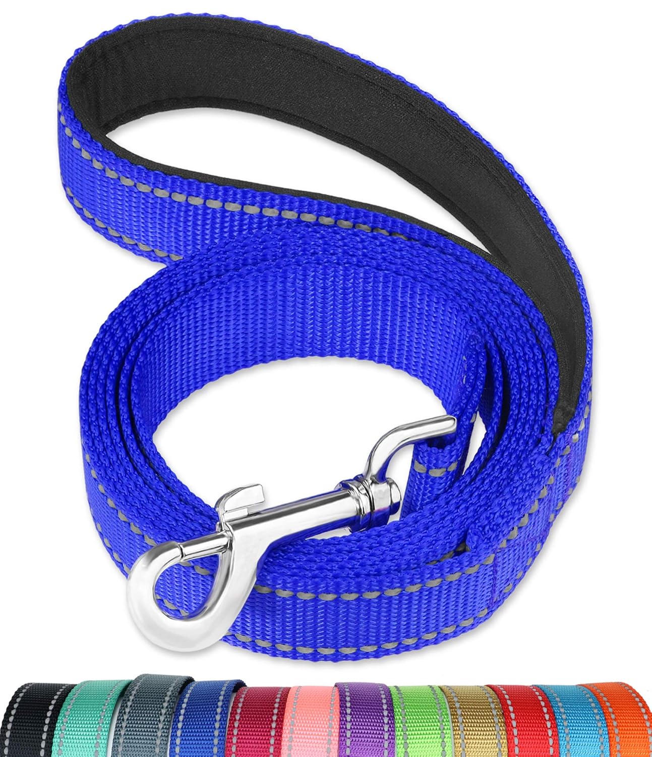 FunTags FunTags 6FT Reflective Dog Leash with Padded Handle for Large and Medium Dogs in Royal Blue Ideal for Training and Walking