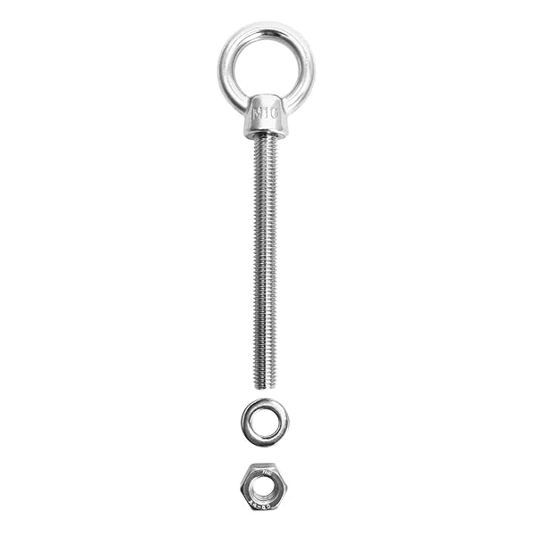 QWORK QWORK Stainless Steel Machinery Eye Bolt 5 Pack 3/8 x 4 Inch Long Marine Grade Threaded Eyebolts for Heavy Duty Use - View 3 of 6