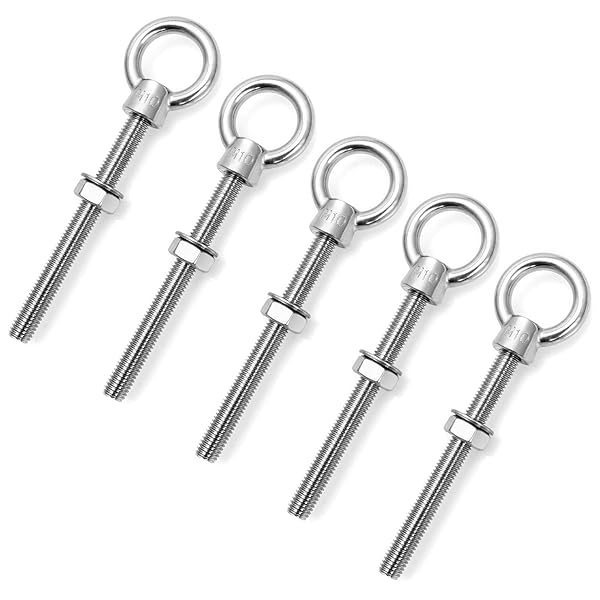 QWORK QWORK Stainless Steel Machinery Eye Bolt 5 Pack 3/8 x 4 Inch Long Marine Grade Threaded Eyebolts for Heavy Duty Use - View 2 of 6