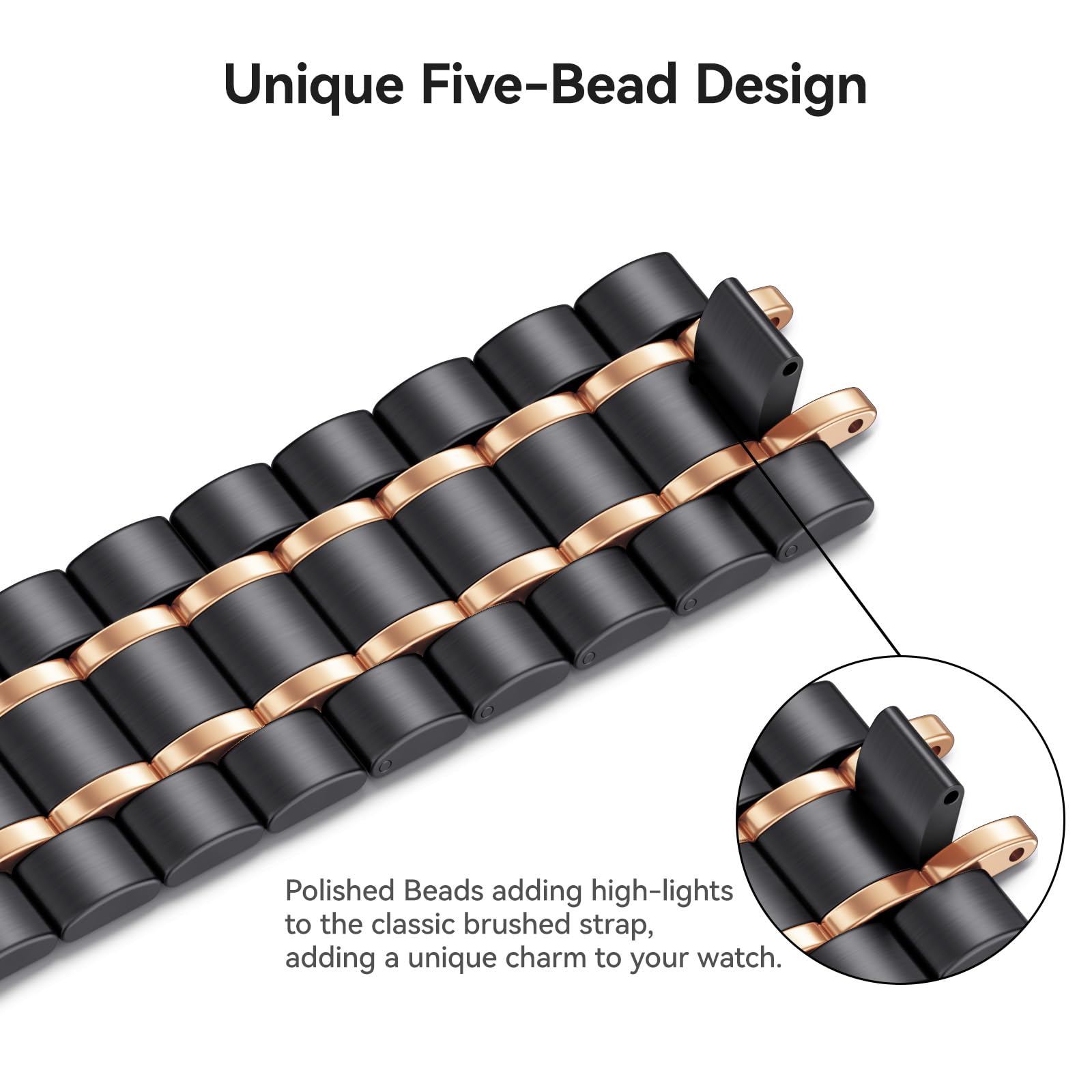 Bestig Stainless Steel Apple Watch Band 49mm 46mm 45mm 44mm 42mm for Men Women Sport Business Strap Black Rose Gold - View 4 of 9