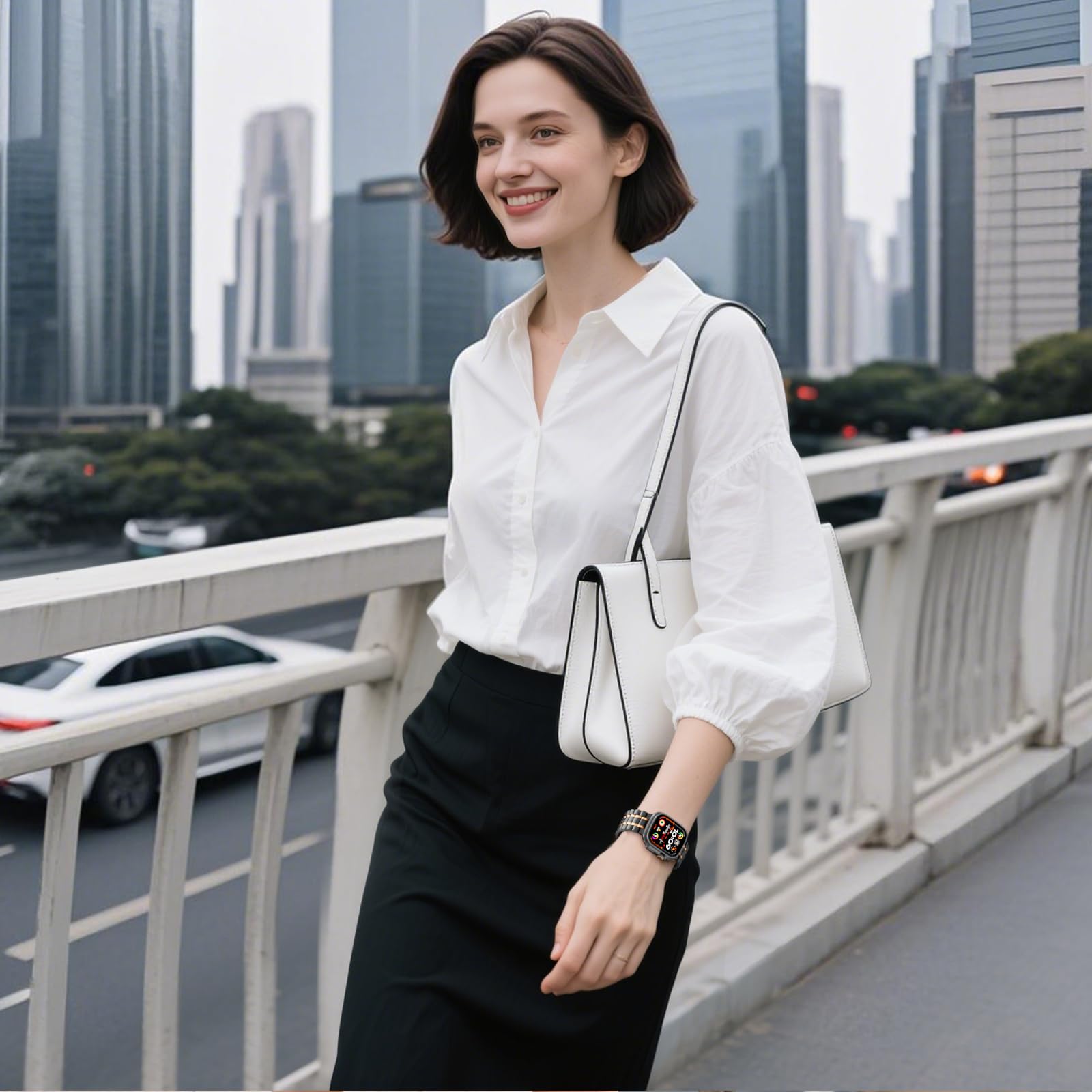 Bestig Stainless Steel Apple Watch Band 49mm 46mm 45mm 44mm 42mm for Men Women Sport Business Strap Black Rose Gold - View 6 of 9