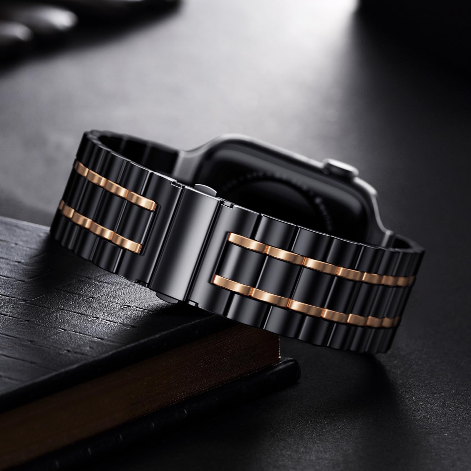 Bestig Stainless Steel Apple Watch Band 49mm 46mm 45mm 44mm 42mm for Men Women Sport Business Strap Black Rose Gold - View 7 of 9