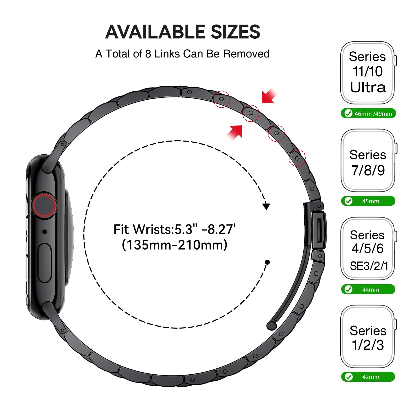 Bestig Stainless Steel Apple Watch Band 49mm 46mm 45mm 44mm 42mm for Men Women Sport Business Strap Black Rose Gold - View 8 of 9