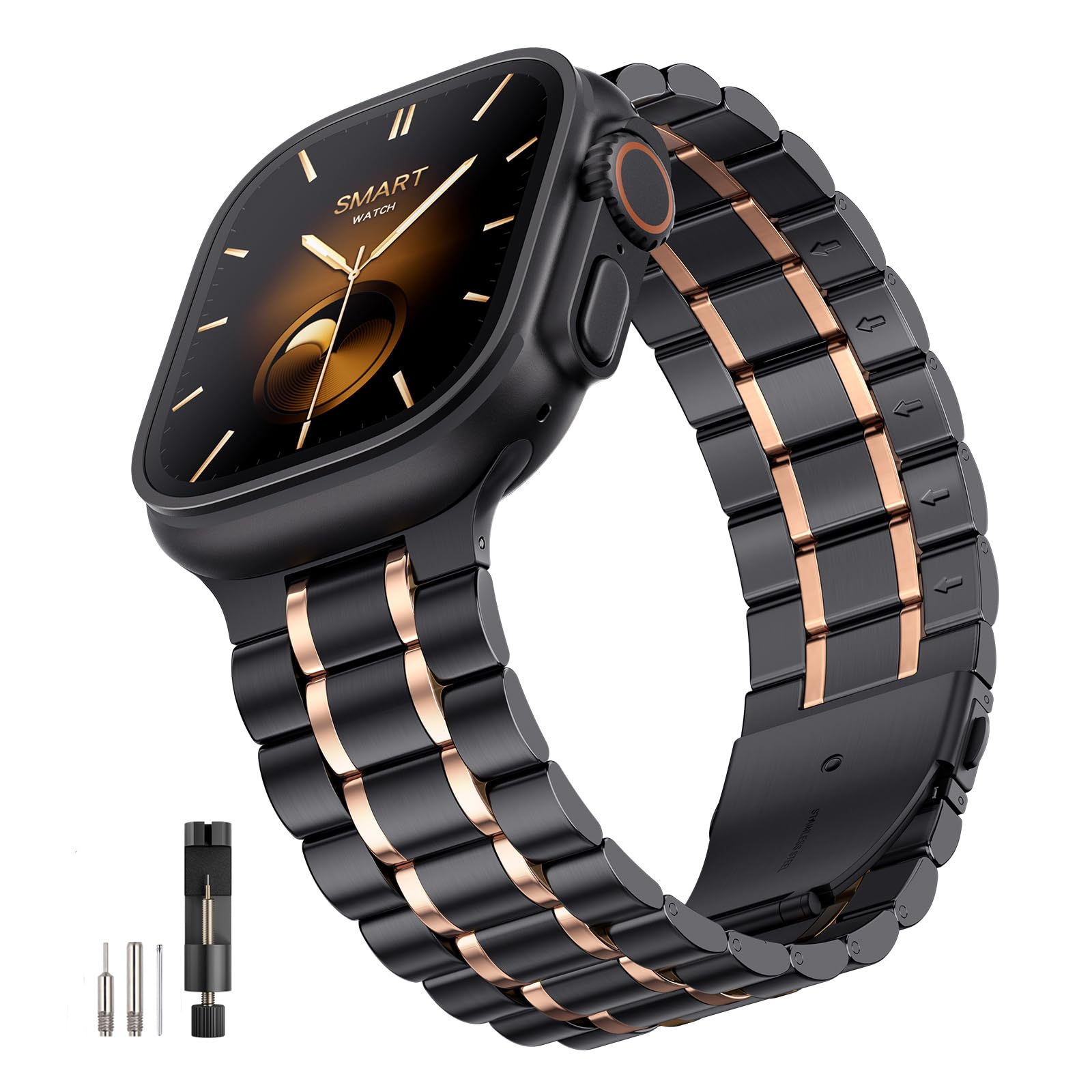 Bestig Stainless Steel Apple Watch Band 49mm 46mm 45mm 44mm 42mm for Men Women Sport Business Strap Black Rose Gold