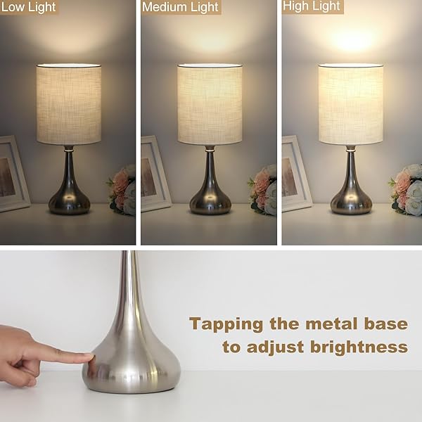 Boncoo Boncoo Touch Control Table Lamp 3 Way Dimmable Night Light with White Lampshade Silver Base Small Bedside Lamp for Bedroom Office Dorm - View 3 of 9