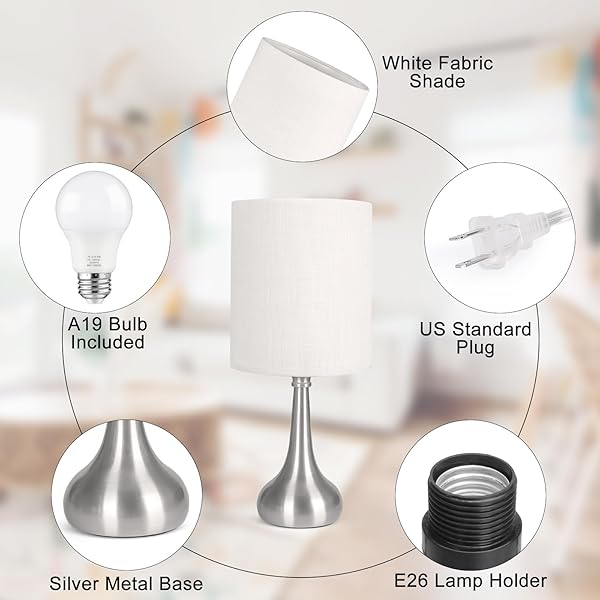 Boncoo Boncoo Touch Control Table Lamp 3 Way Dimmable Night Light with White Lampshade Silver Base Small Bedside Lamp for Bedroom Office Dorm - View 6 of 9