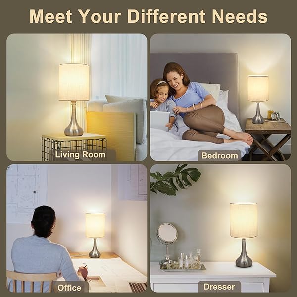 Boncoo Boncoo Touch Control Table Lamp 3 Way Dimmable Night Light with White Lampshade Silver Base Small Bedside Lamp for Bedroom Office Dorm - View 7 of 9