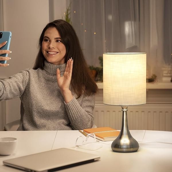 Boncoo Boncoo Touch Control Table Lamp 3 Way Dimmable Night Light with White Lampshade Silver Base Small Bedside Lamp for Bedroom Office Dorm - View 9 of 9