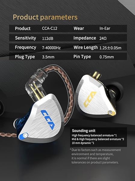 CCA CCA C12 In Ear Monitor Headphones 5BA 1DD Hybrid HiFi IEM Earphones Noise Isolating Stereo Wired Earbuds for Musicians and Audiophiles - View 10 of 10