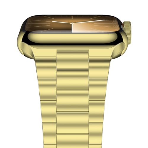 iiteeology iiteeology Stainless Steel Link Apple Watch Band Compatible with Series 5 4 3 2 1 Yellow Gold 3 Row 42mm 44mm for Men and Women - View 3 of 9