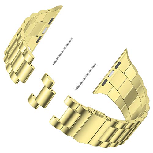 iiteeology iiteeology Stainless Steel Link Apple Watch Band Compatible with Series 5 4 3 2 1 Yellow Gold 3 Row 42mm 44mm for Men and Women - View 6 of 9